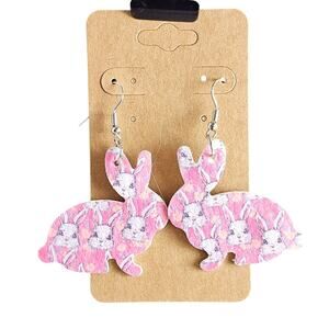 Pink Bunny Earrings Faux Leather Rabbit Dangle Jewelry Easter Spring Gift Rabbit